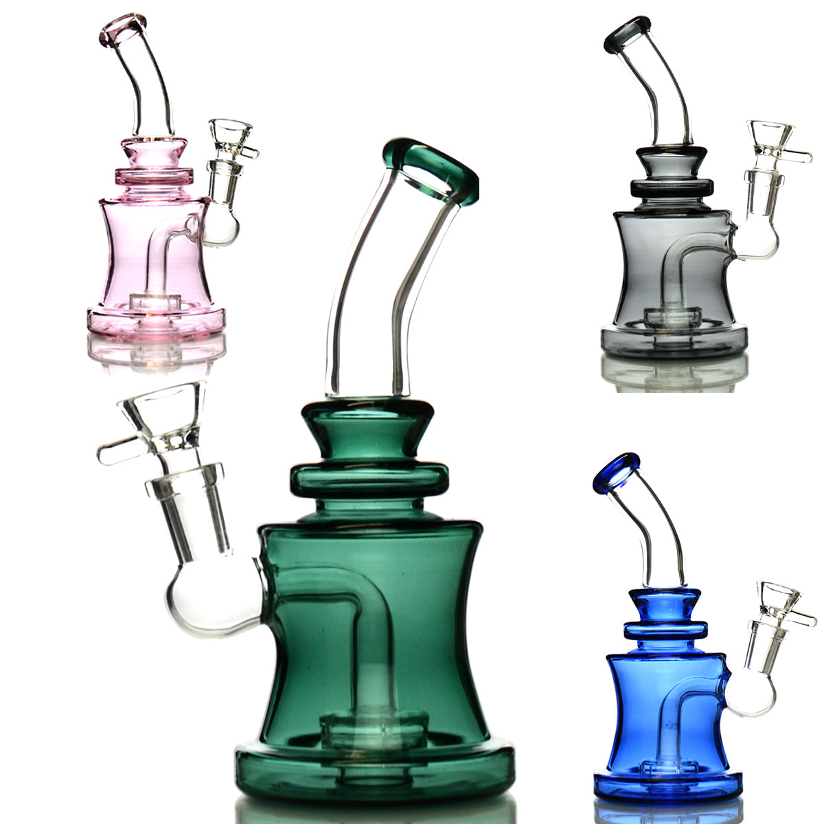 7" Water Pipe Color Tube Glass with 14mm Male Bowl