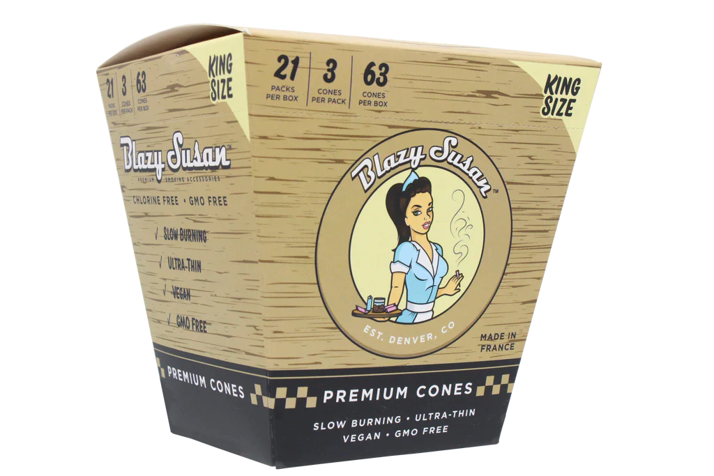 Blazy Susan - Unbleached Pre Rolled Cones King Size | 21 Pack of 3 Cones