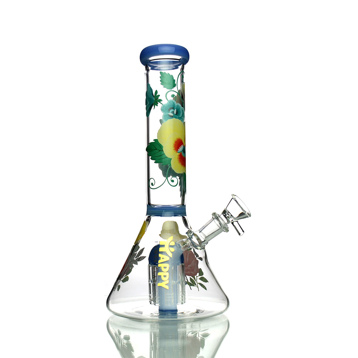 Happy Fume Glass Water Pipe - 10" Height with Flower Art and Tree Chamber