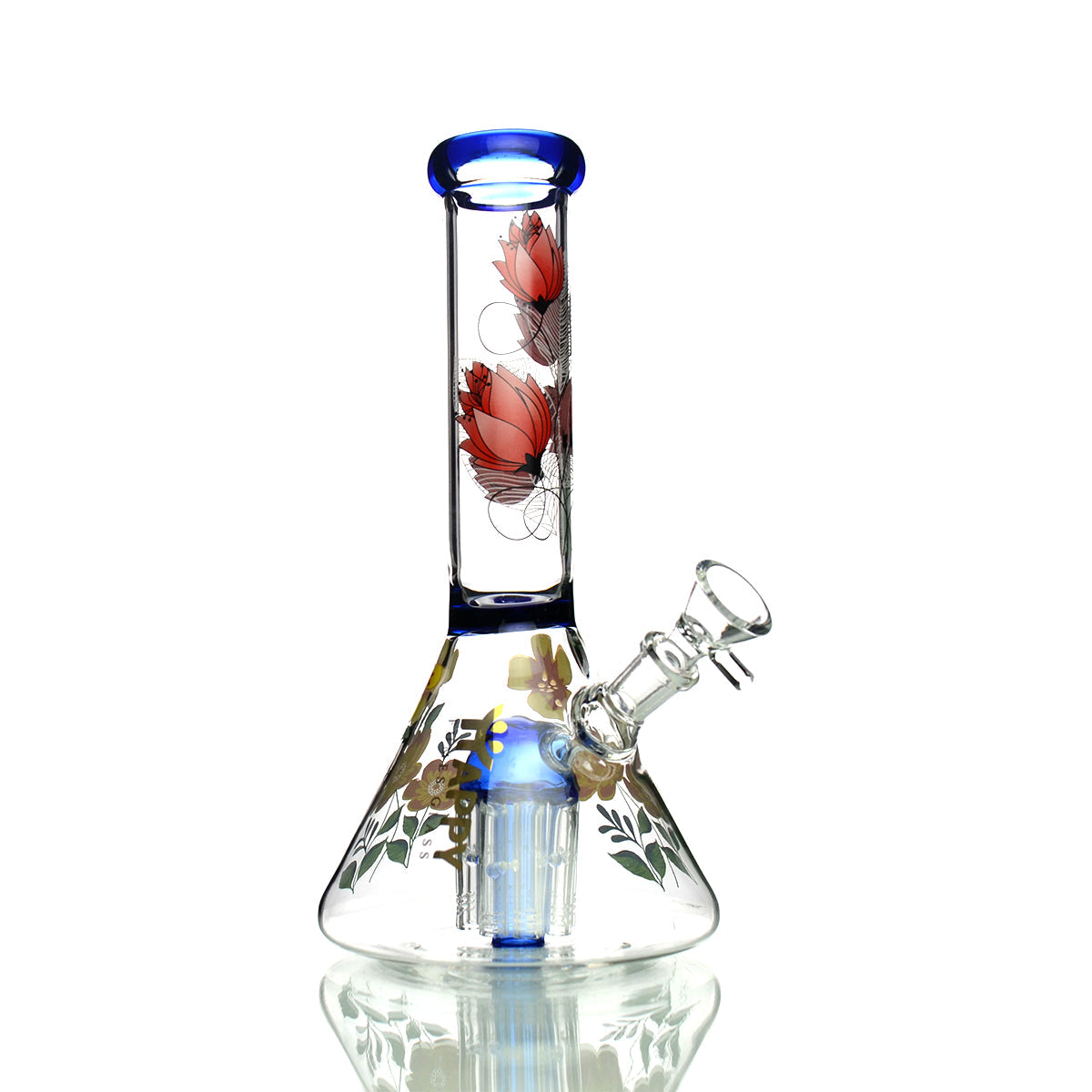Happy Fume Glass Water Pipe - 10" Height with Flower Art and Tree Chamber