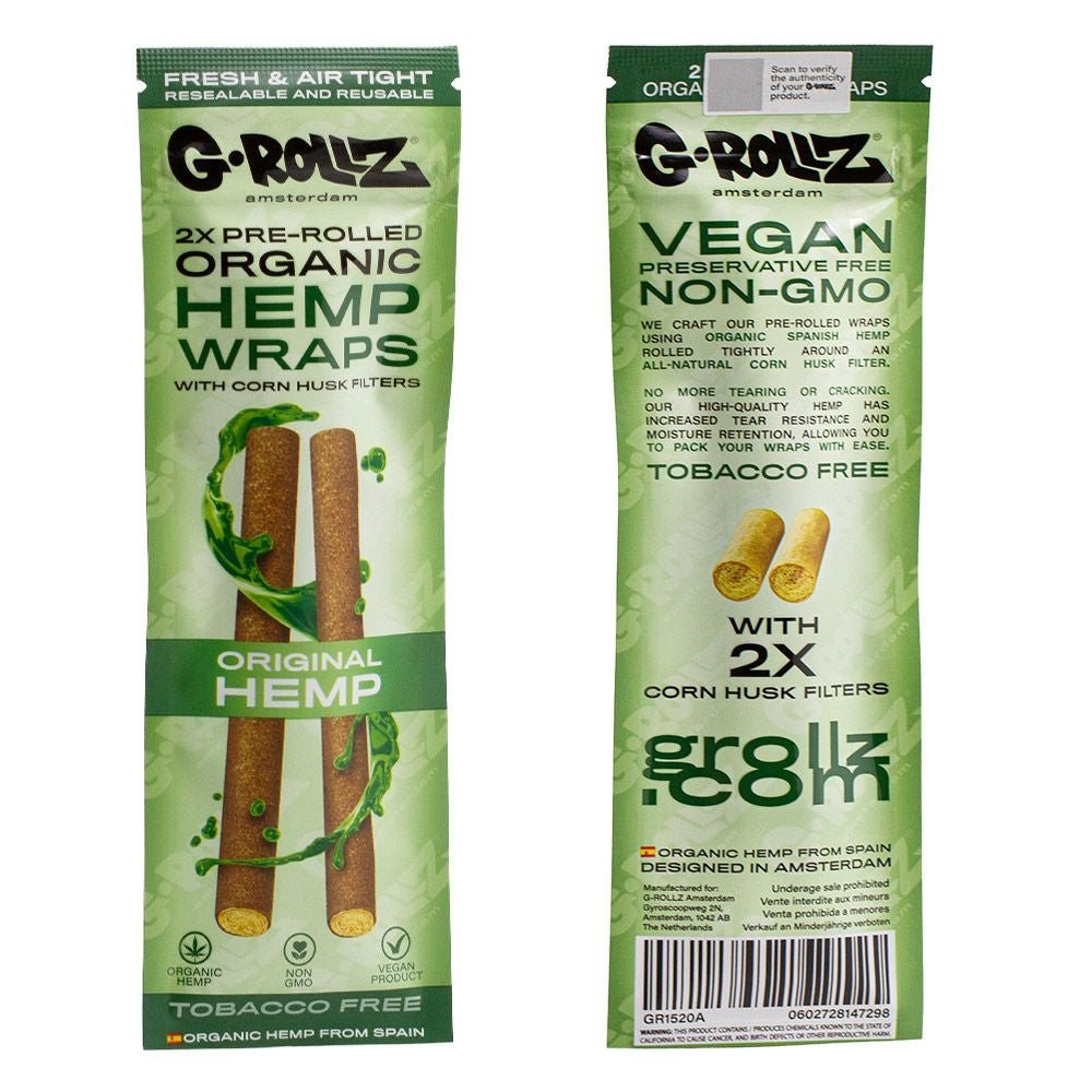 G-Rollz 2x Pre-Rolled Organic Hemp Wraps with Filters (15 Packs per box)