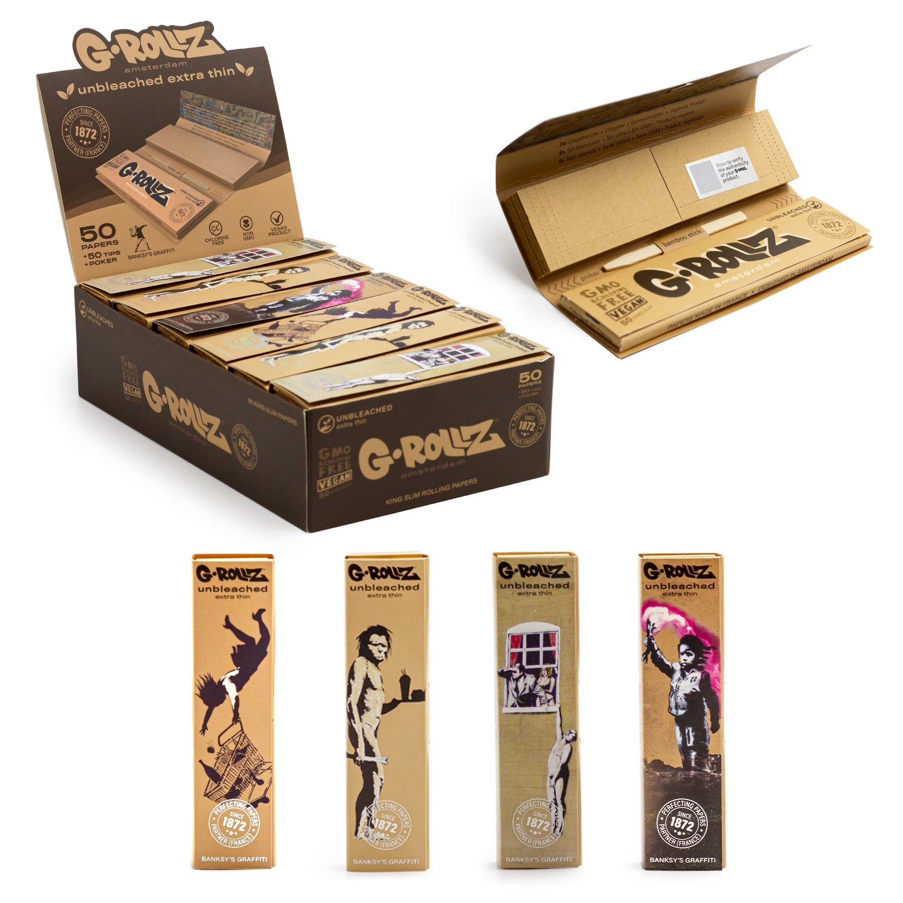 G-ROLLZ | Banksy's Graffiti - Extrafino sin blanquear - 50 papeles KS + puntas