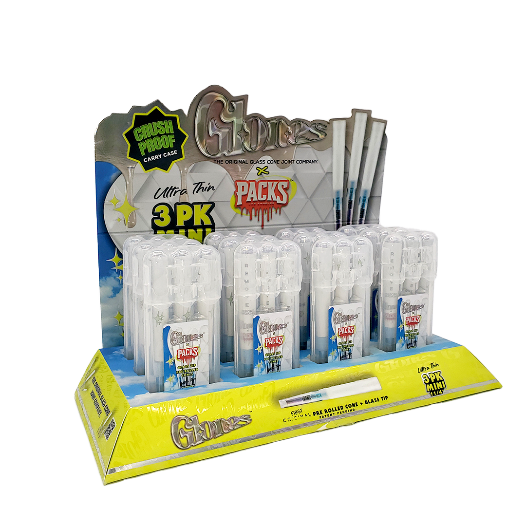 Packs x Glones Glass Tip Cones - Ultra Thin - 1 1/4" Size - 12ct