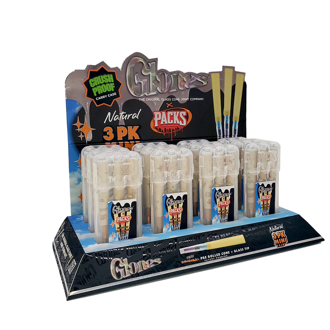 Packs x Glones Glass Tip Cones - Natural - 1 1/4" Size - 12ct