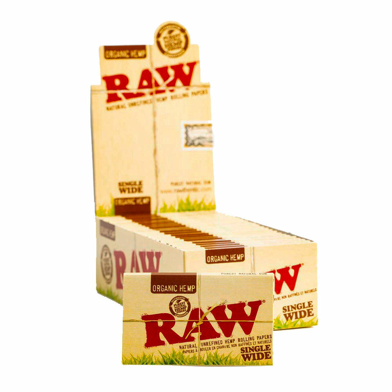 Raw Organic Hemp Single Wide Rolling Paper - 25 Packs/Display