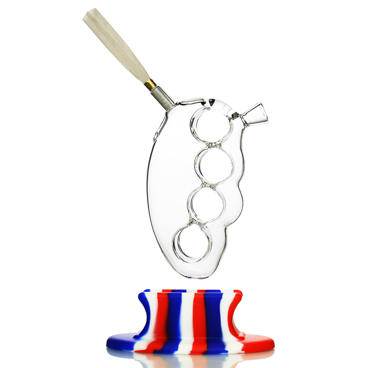 Glass Punch Joint Holder Bong with Silicone Base 6"