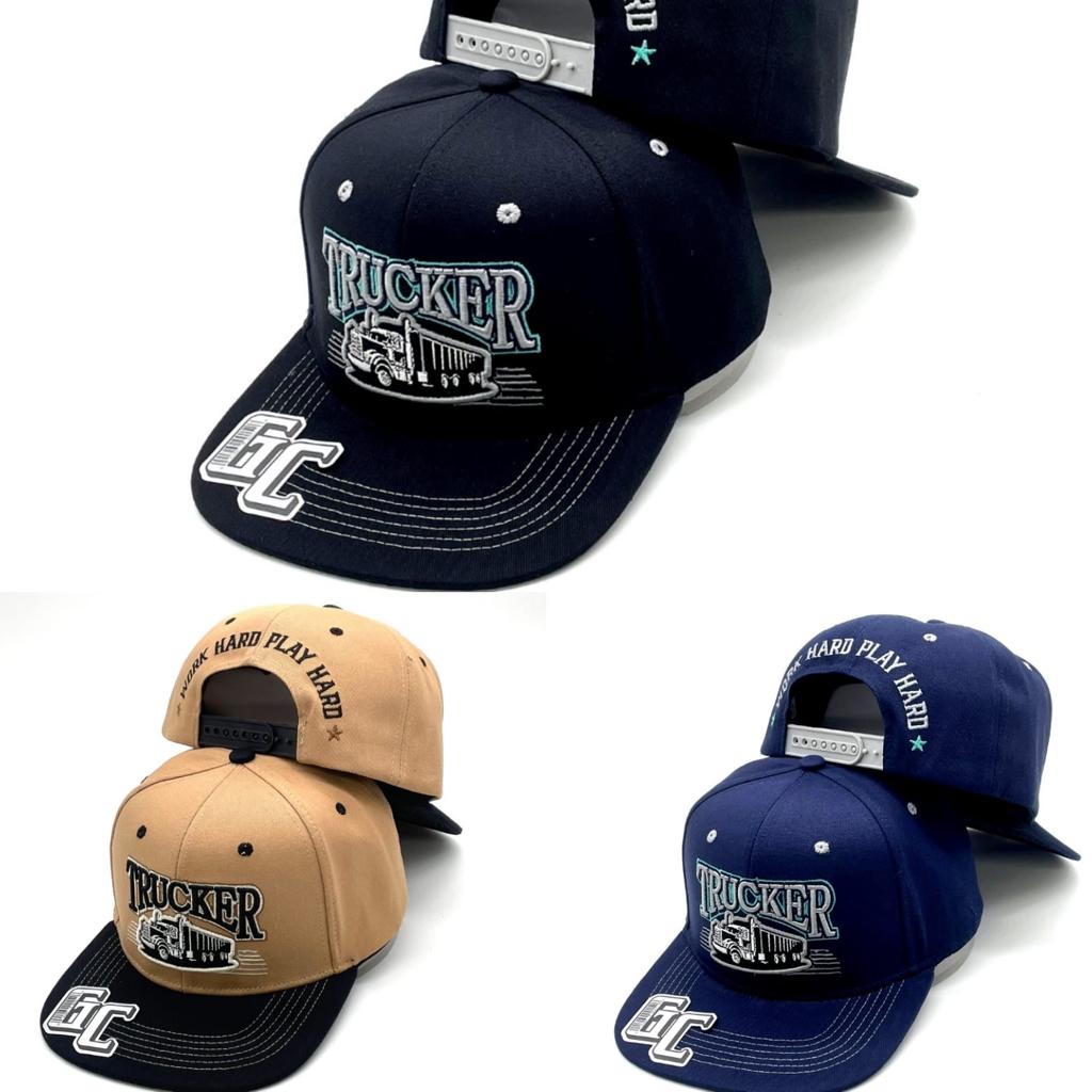 Snapback "Trucker" Work Hard Play Hard Hat Embroidered