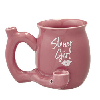 Ceramic Pink Stoner Girl Mug Hand Pipe