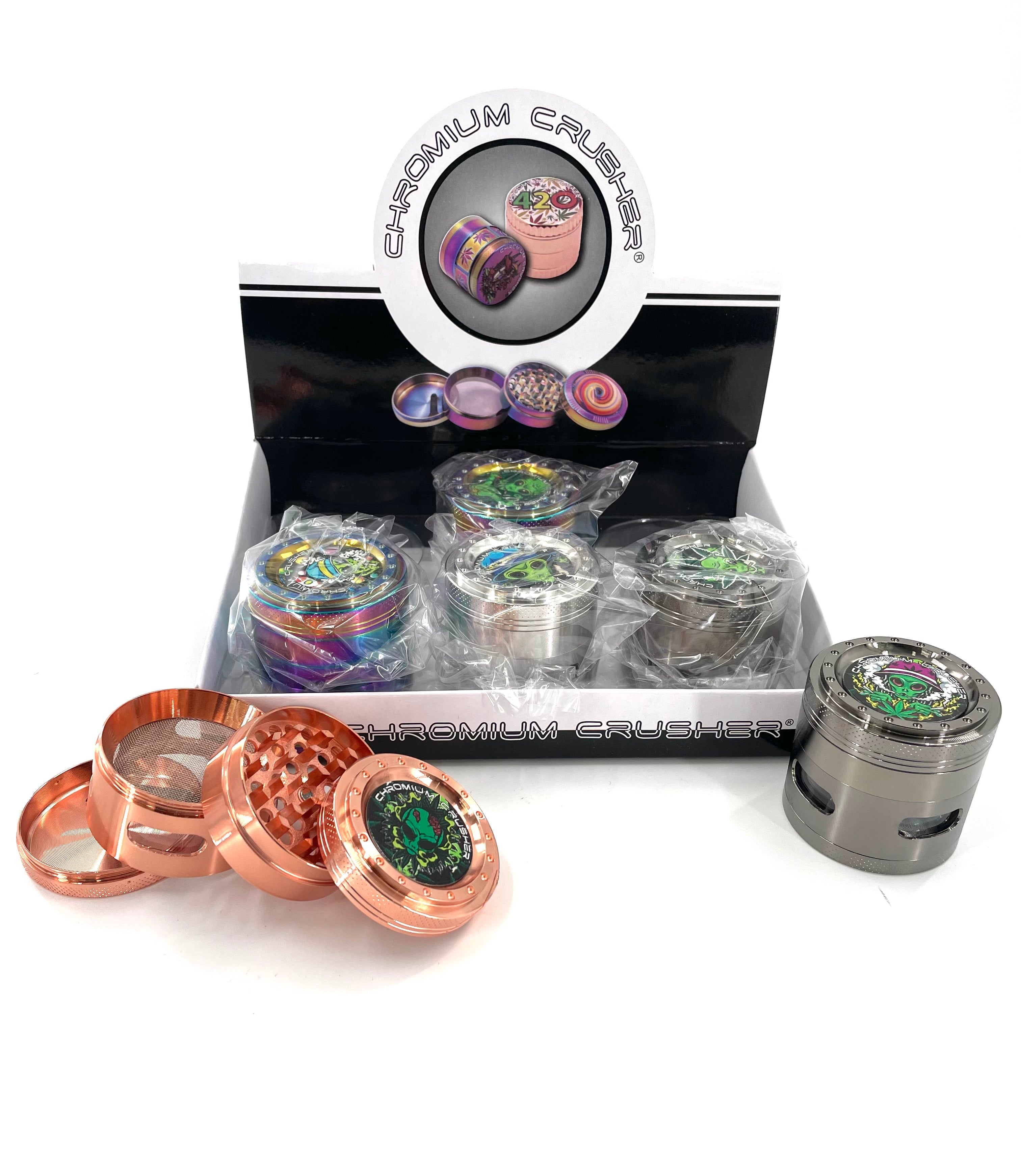 Chromium Crusher Bling Alien 50mm Grinder - 6 Count