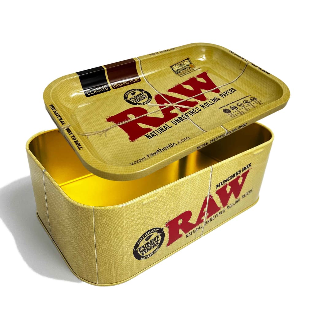 Caja Raw Munchies con bandeja para liar Raw en la parte superior