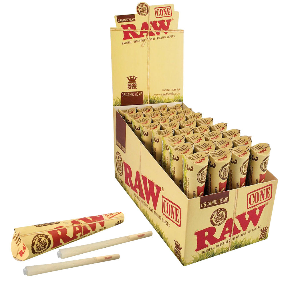 Raw Organic Hemp King Size Pre-Rolled Cone - 32 Packs/Display