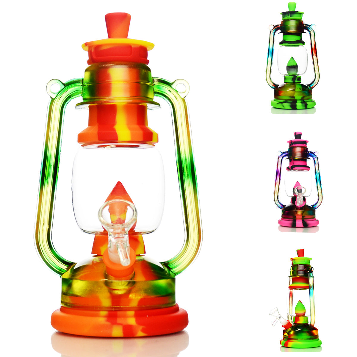 Barn Lantern Silicone Glass Water Pipe - 9" Height with 14mm Male Bowl