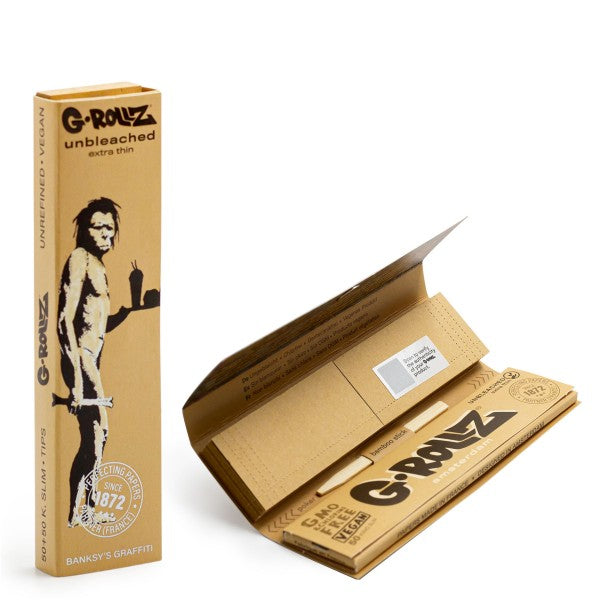 G-ROLLZ | Banksy's Graffiti - Unbleached Extra Thin - 50 KS Papers + Tips
