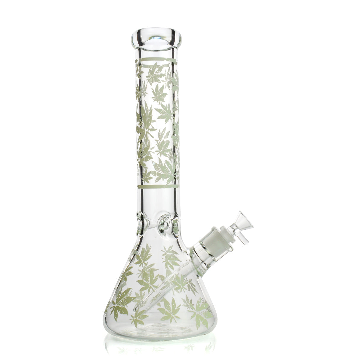Water Pipe glow in the dark with weed leaf and dry herb bowl 14"