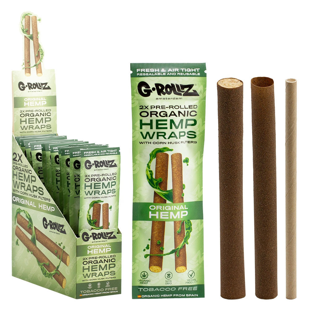 G-Rollz 2x envolturas de cáñamo orgánico preenrolladas con filtros (15 paquetes por caja)