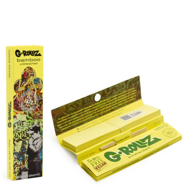 G-ROLLZ | Banksy's Graffiti - Unbleached Extra Thin - 50 KS Papers + Tips